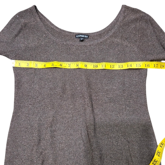 Express Gray With Silver Glitter Tunic Ribbed Uneven Wedge-like Sweater M - Picture 5 of 7